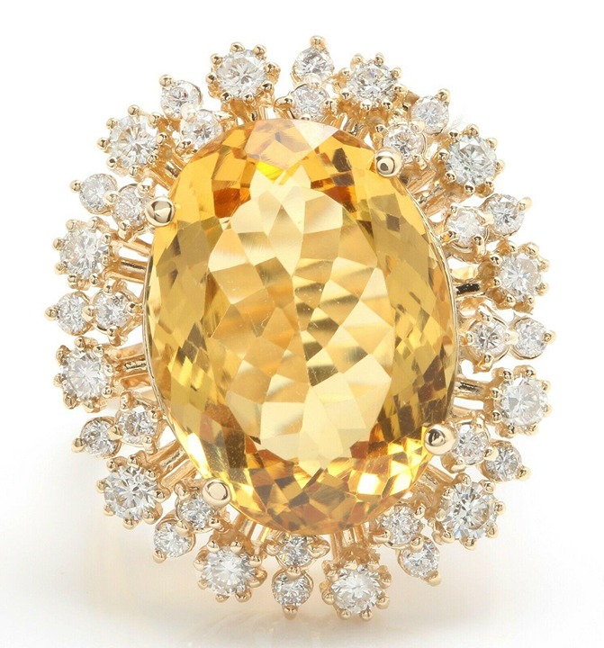 10.35Ct Natural Oval Orange Citrine & Diamond Halo Solitaire Ring 14k Yellow