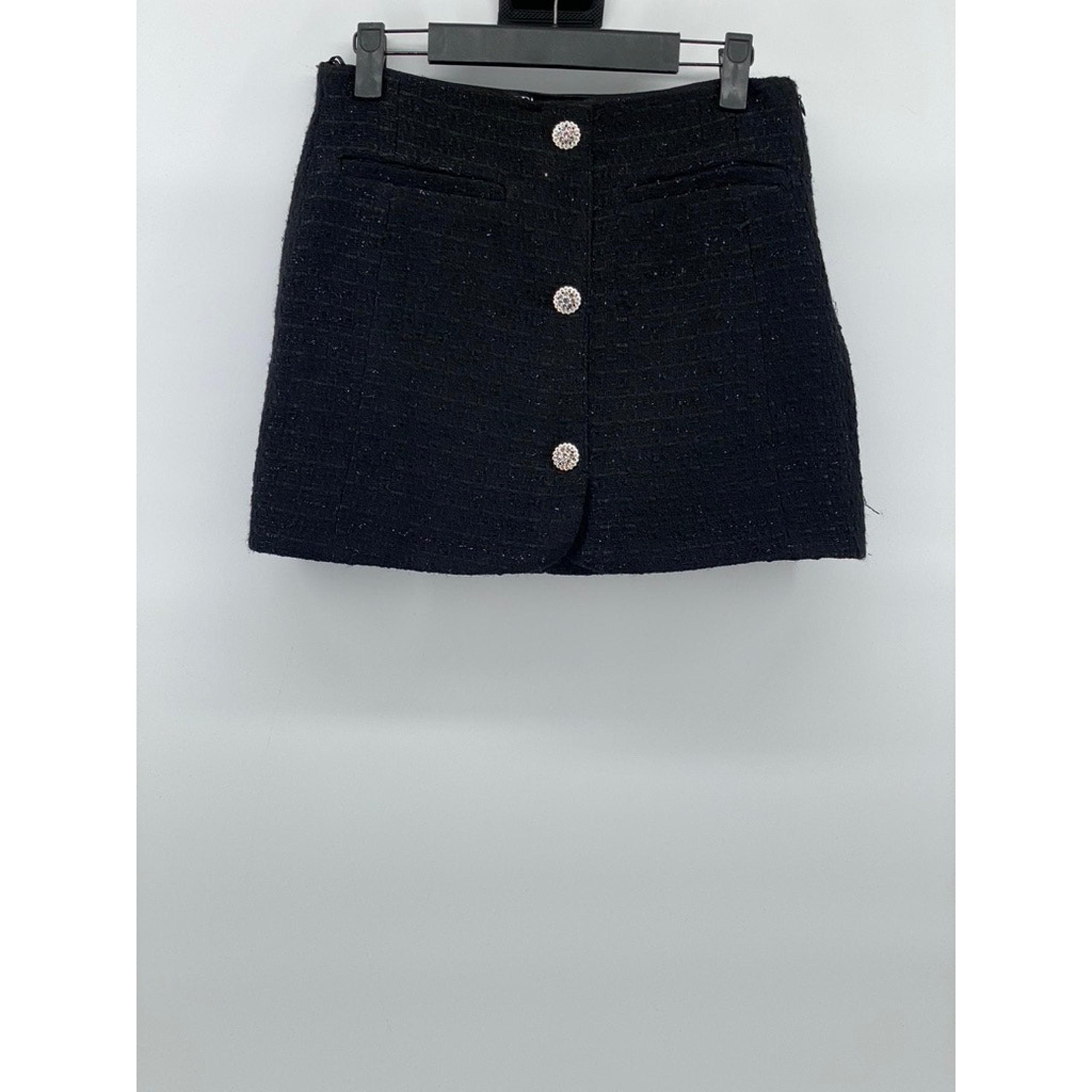ZARA Women’s Black Tweed Embellished Button-Front Straight Mini Skirt SZ S