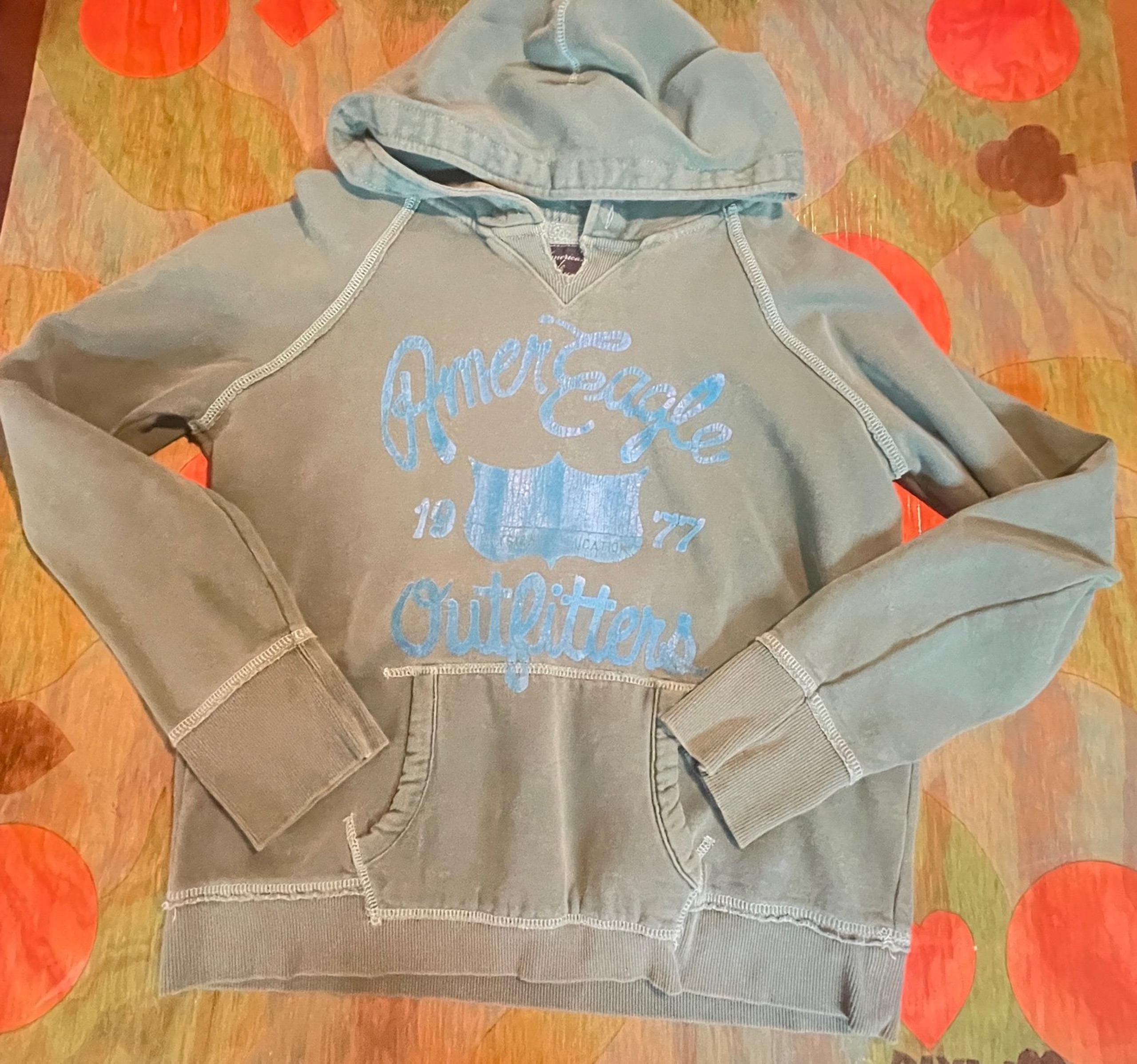 American Eagle Hoodie Men's Green  Blue Sweatshirt Hooded Pullover. Please note