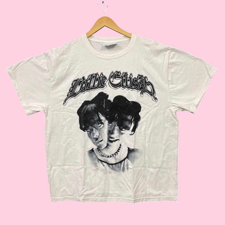 Billie Eilish Split Face Hit Me Hard and Soft Tee XL
