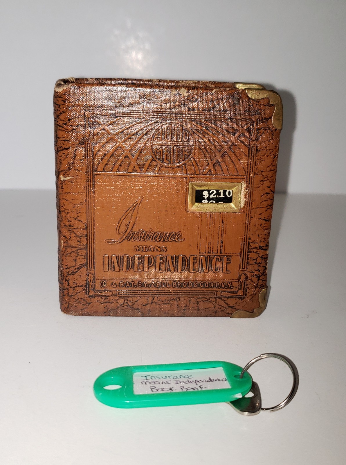 (#74) Vintage Zell Insurance Means Independence Book Bank with Key