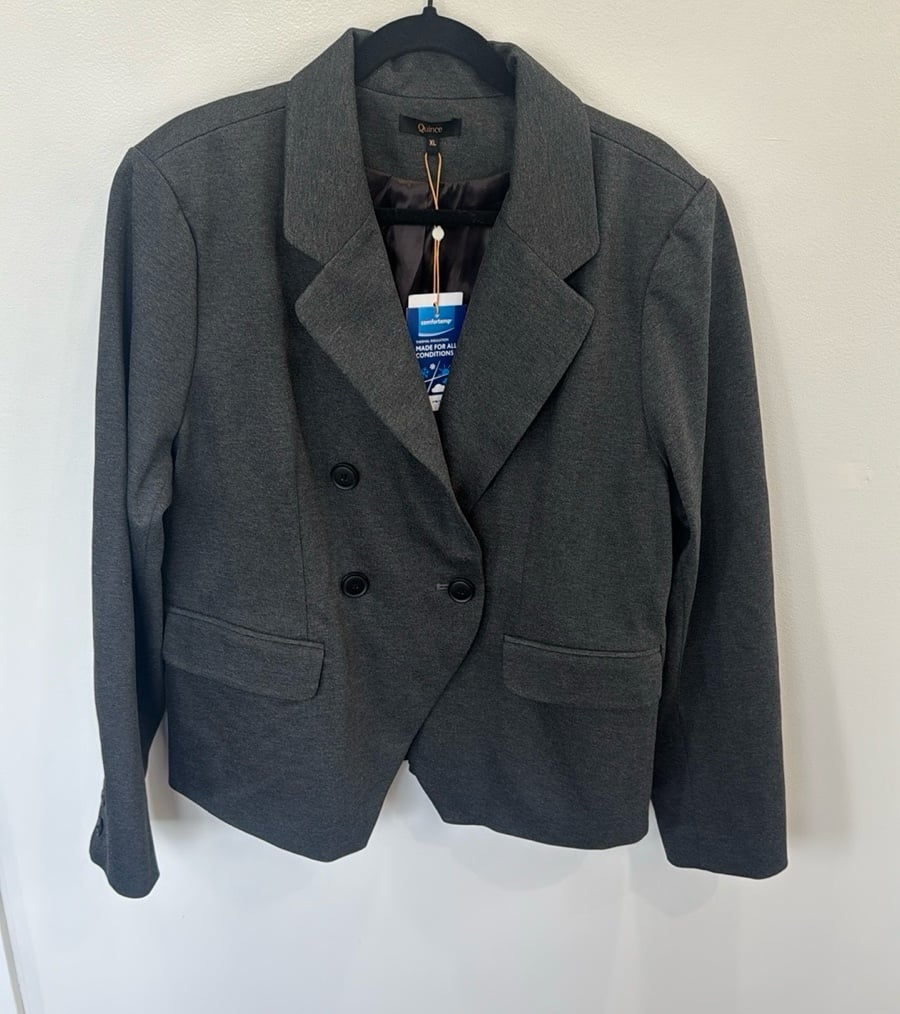 NWT Quince charcoal gray double breasted office career church preppy blazer XL
