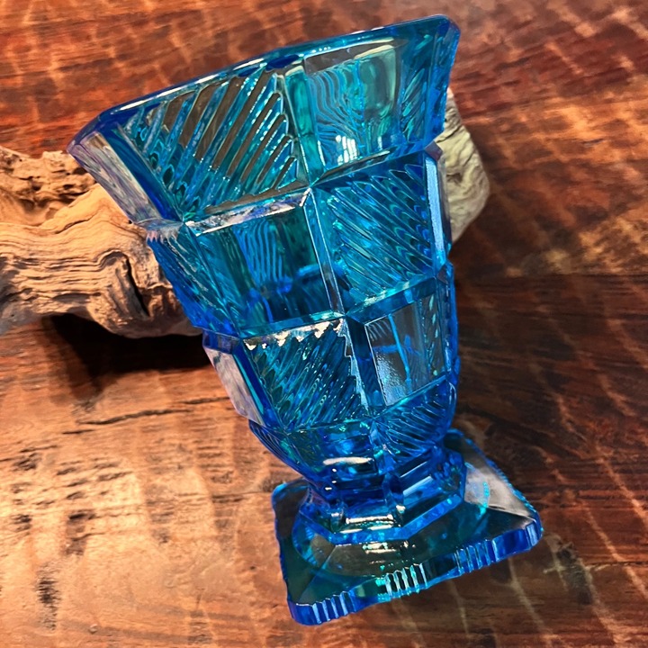 MCM Heavy Blue Glass Pedestal Vase