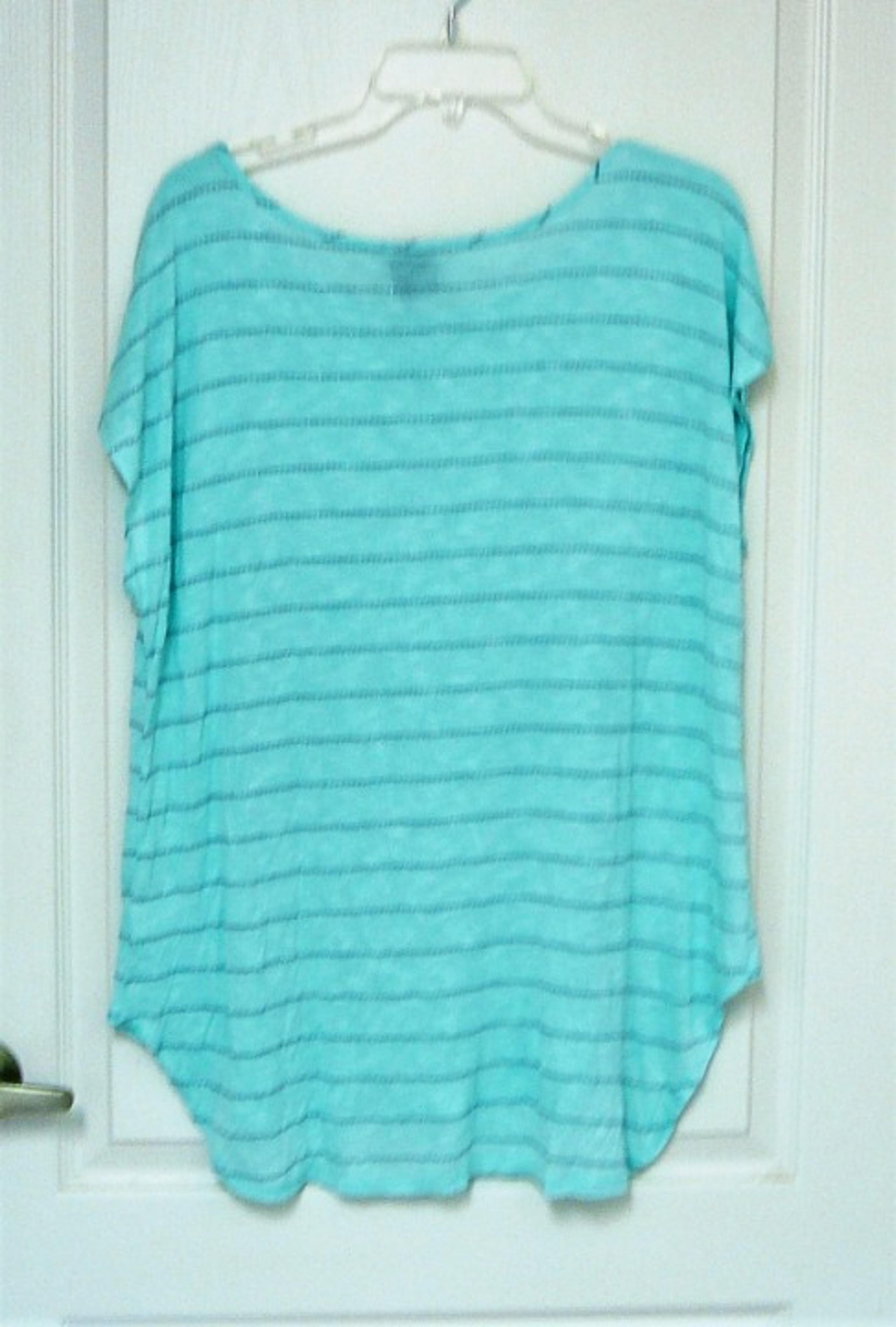 Bobeau Ladies Knit Top Aqua Stripe XL