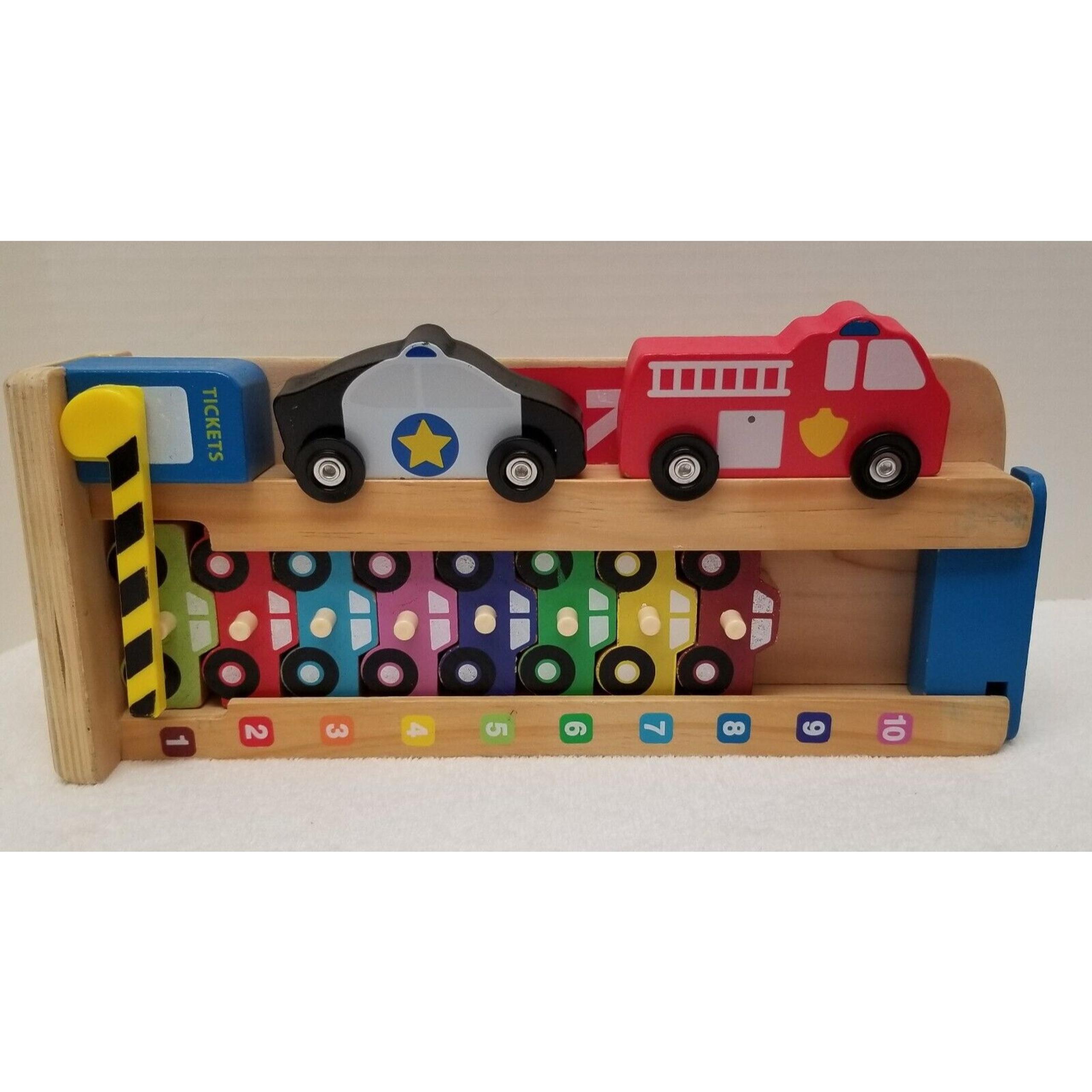 Stack & Count Colors Wooden Parking Garage With 10 missing 2 cars - Melissa & Doug