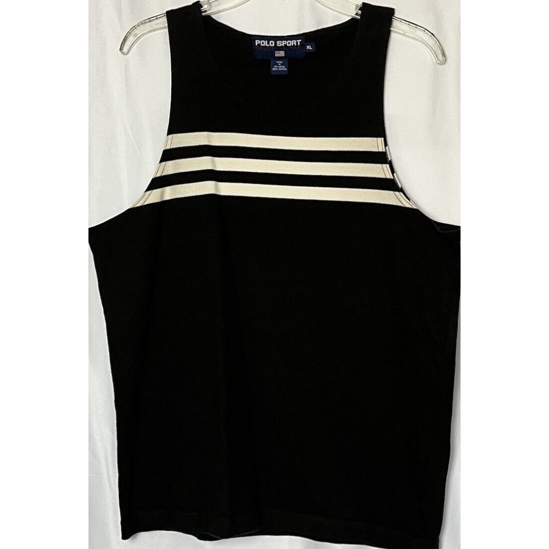 Vintage Polo Sport Women's Black Cream Sleeveless Sweater Top Shirt Size XL