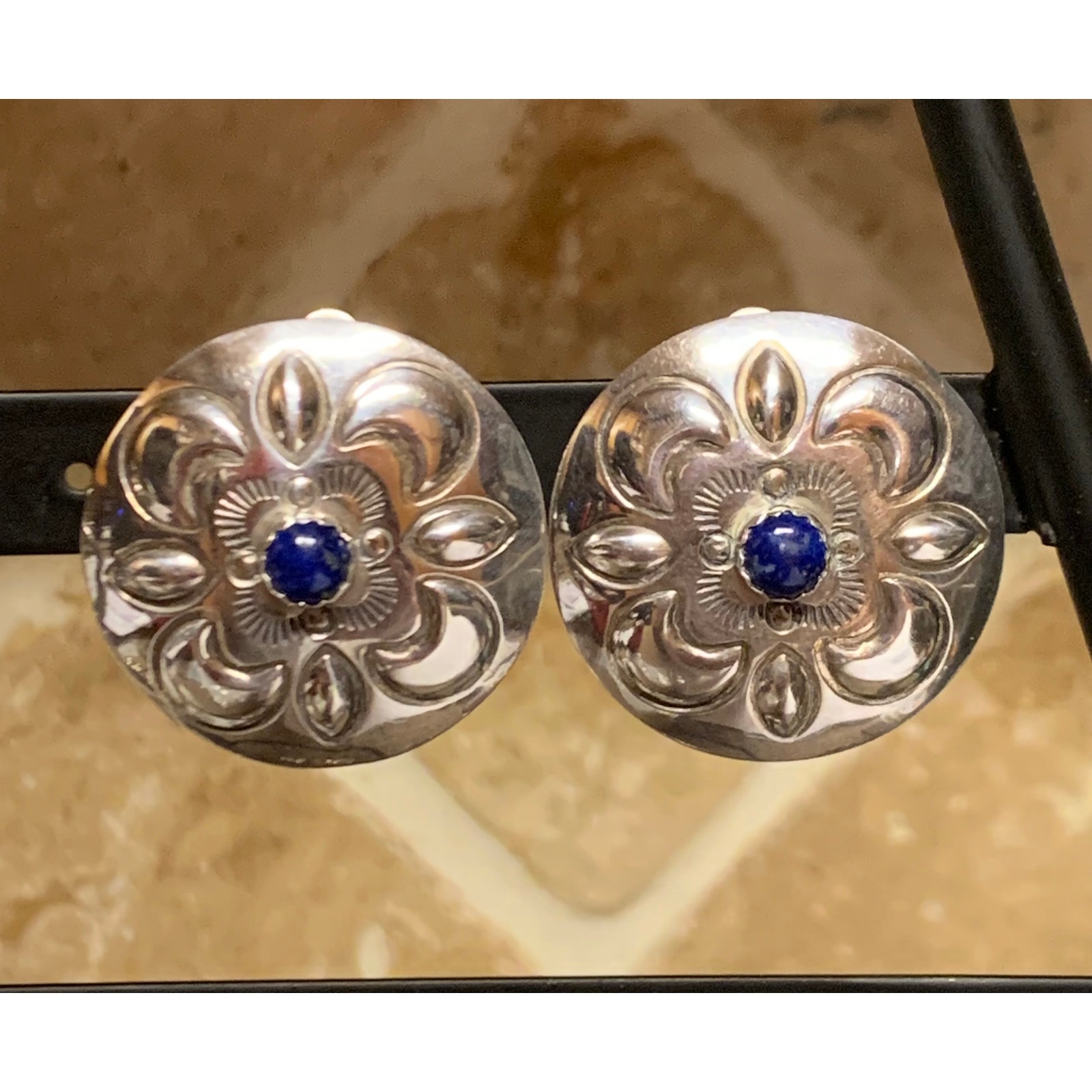 Sterling Silver and Lapis Clip Earrings Vintage