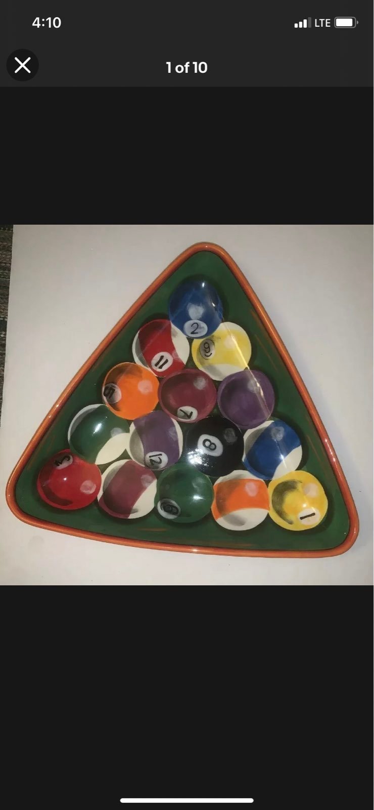 Clay Art Stone Lite Rack 'Em Up Pool Billiards Chip Dip Bowl Platter Man Cave