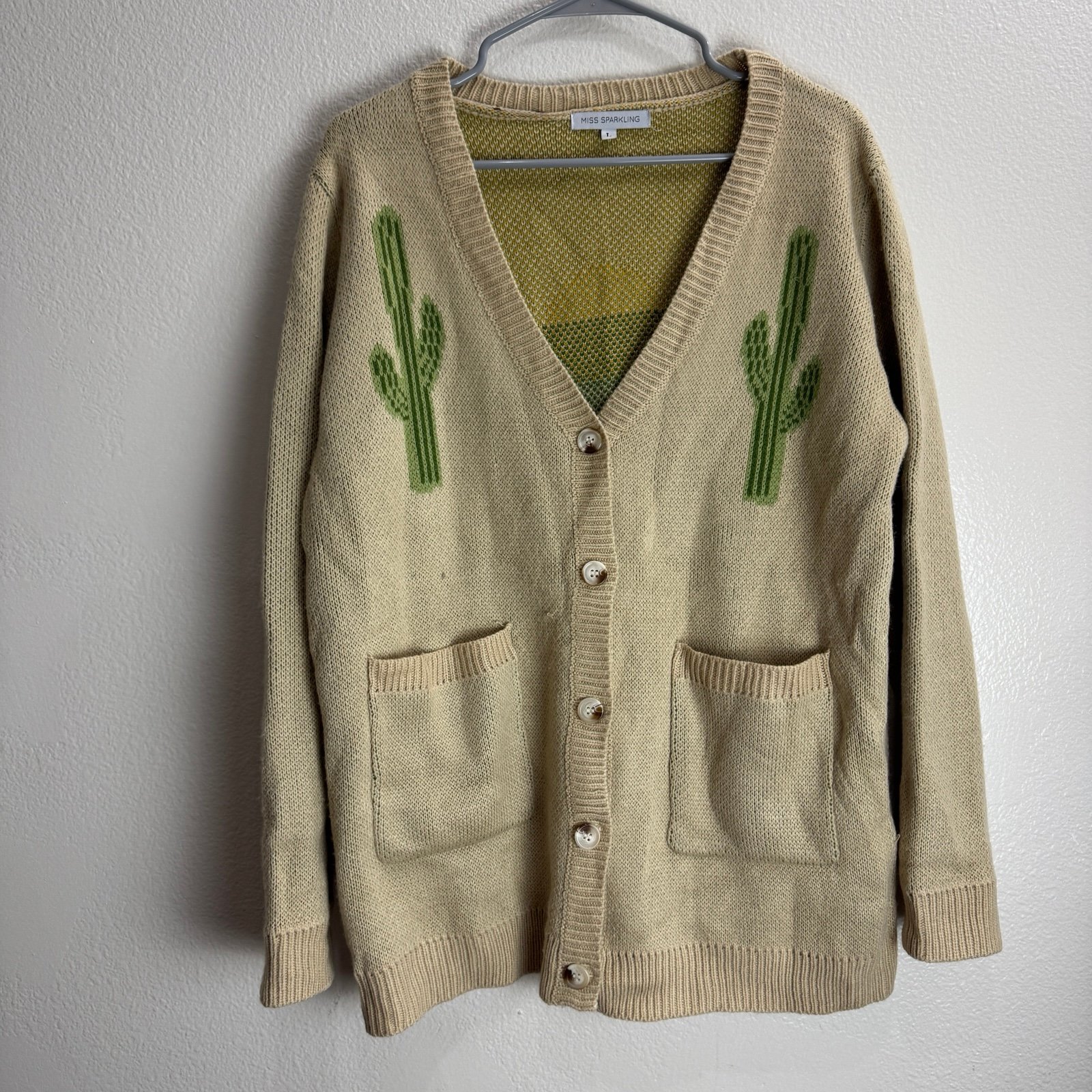 Miss Sparkling Vintage Cactus Sweater Womens Size Large