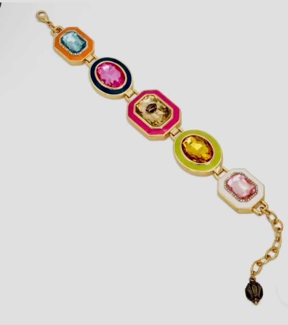 KURT GEIGER Statement Signature Crystal Stone Gem Gold Tone Bracelet NWT