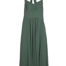 Azazie Eucalyptus Chiffon Shirred Bodice Floor Length Formal Gown Pockets Size M