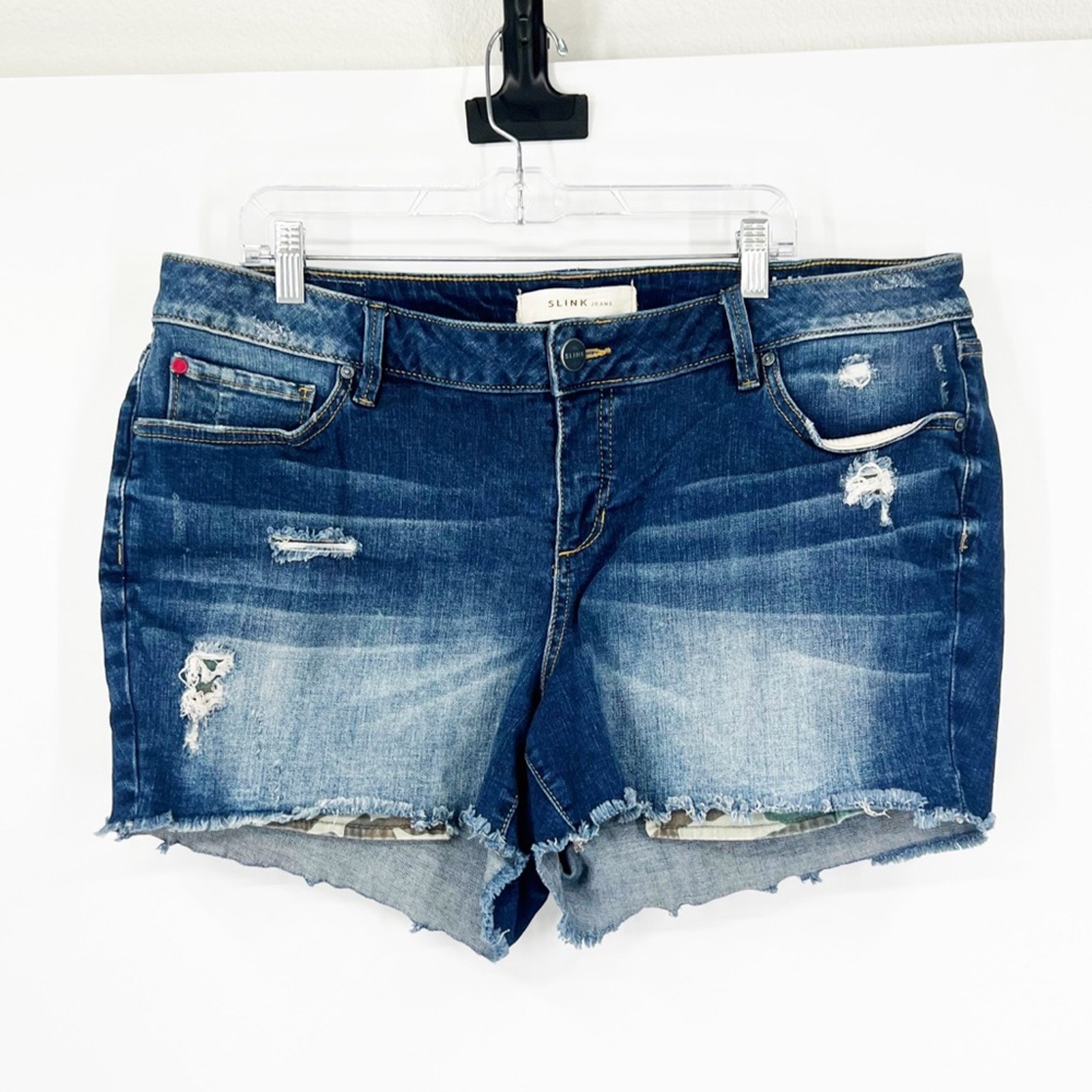 Slink High Rise Curvy Denim Shorts Camo Pockets