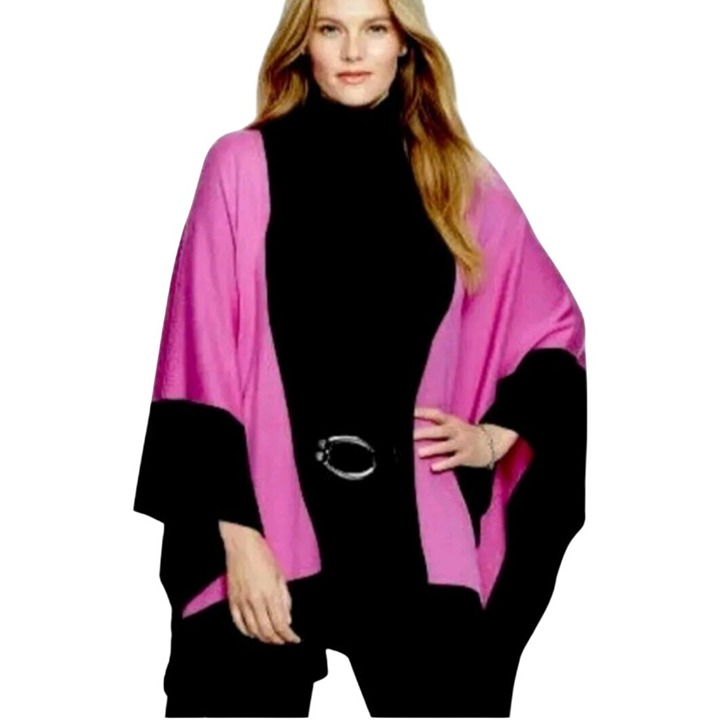 Lauren Ralph Lauren NWOT Wool Blend Colorblock Shawl Poncho Size L/XL