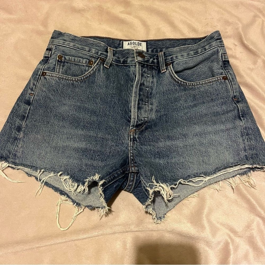 AGOLDE Women's Blue button-fly Denim cut-off Shorts 25”