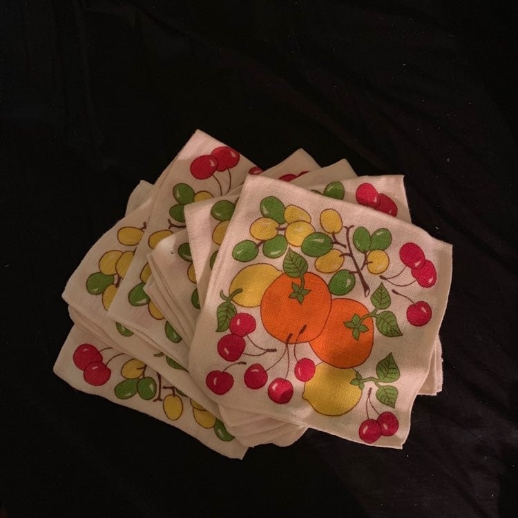 Vintage Cloth Napkins with Fruit Pattern
