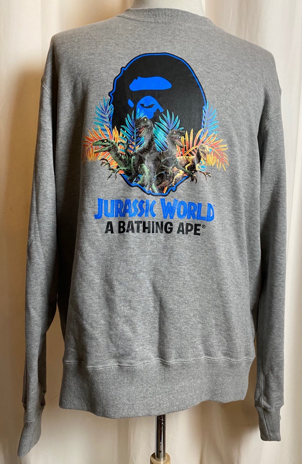 A Bathing Ape (Bape) Jurassic World Mens XXL Grey Long Sleeve Sweater New w/ Tag