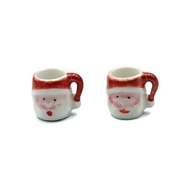 Christmas Santa Coffee Mugs Set of 2 Dollhouse Miniature Kitchen Perfect Cerami