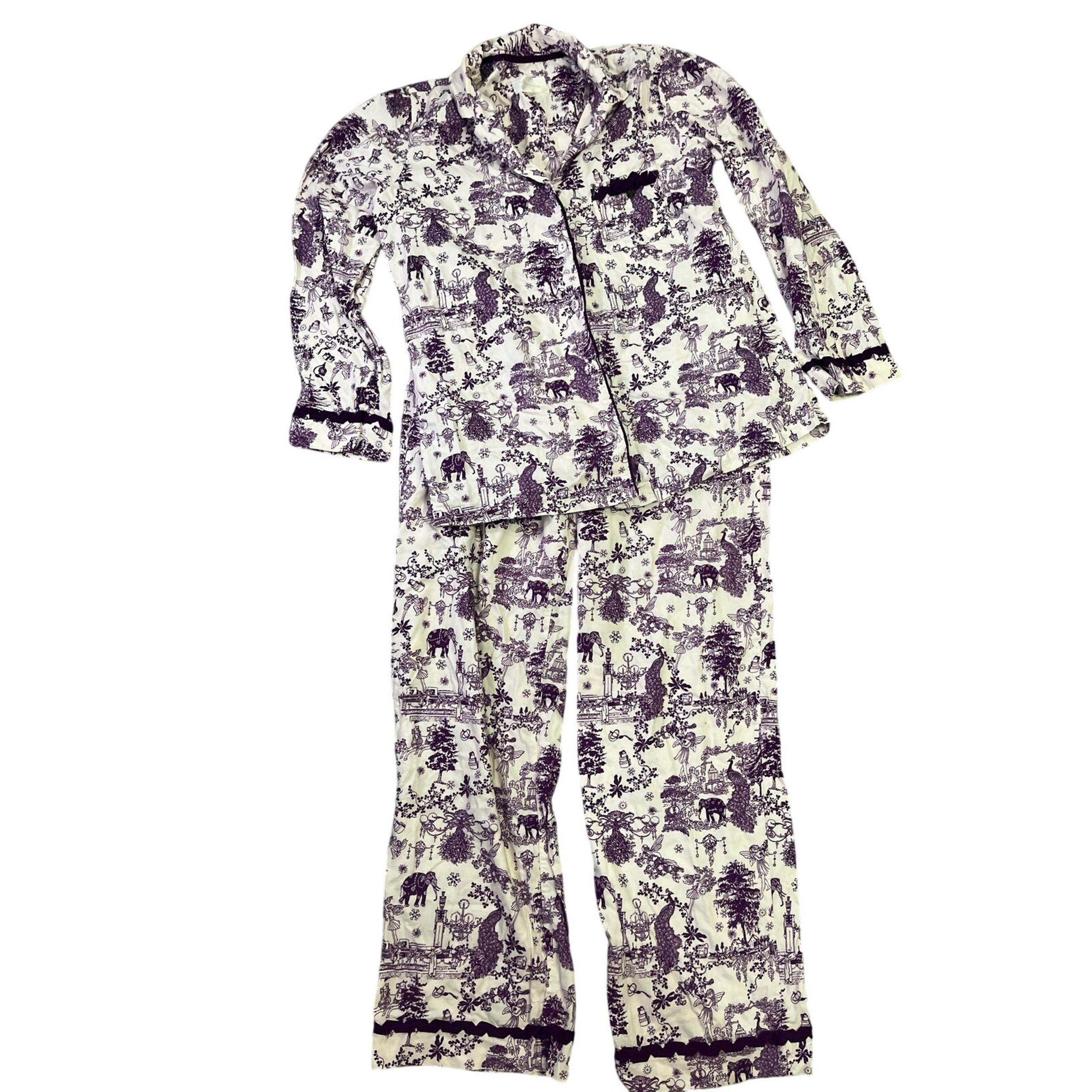 VINTAGE RARE Victoria’s Secret Purple Toile Long Pajama Set Womens L 100% Cotton