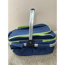 Insulated Folding Picnic Basket Large Cooler Shopping Bag Blue/green New