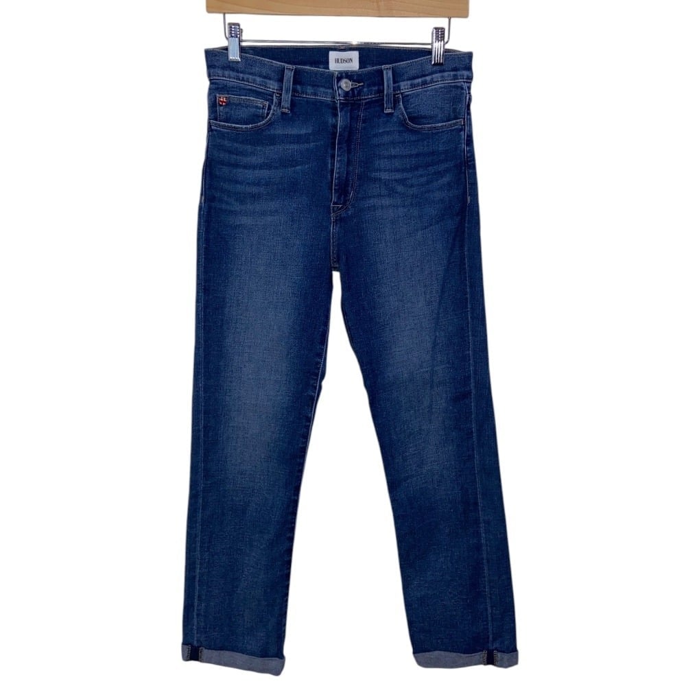 Hudson Woman's Blair High Rise Straight Crop Jeans Medium Wash Denim Size 27