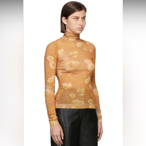 Nanushka Orange Fantasy FlowerLarson Turtleneck sheer size xs