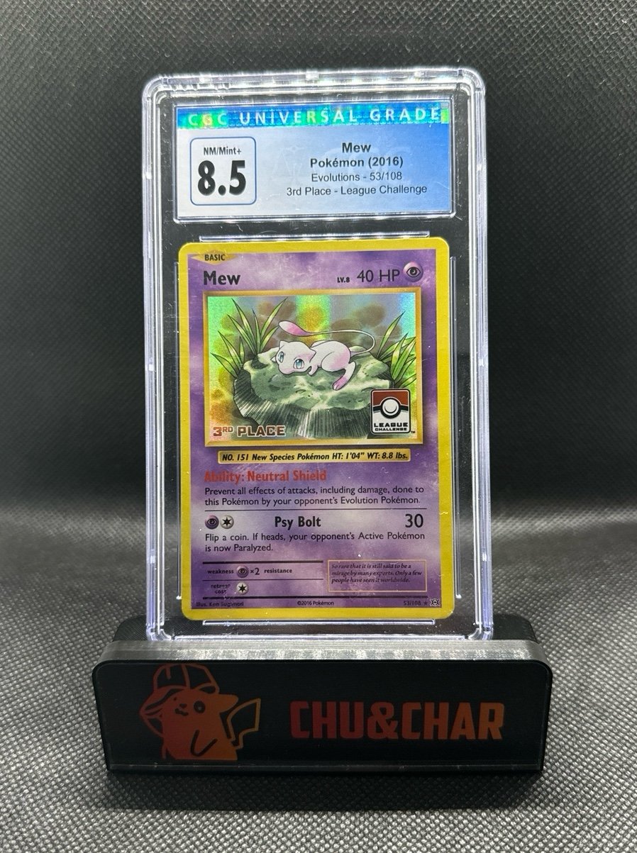 2016 Pokemon Evolutions 3rd Place League Challenge Mew #53 CGC 8.5 NM