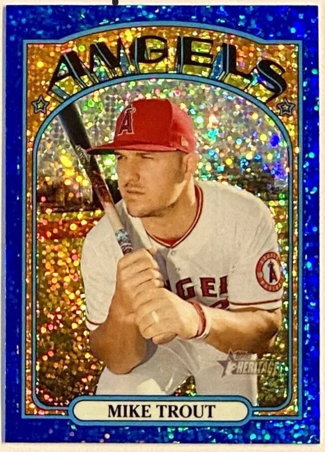 Mike Trout 2021 Topps Heritage Blue Chrome Sparkle