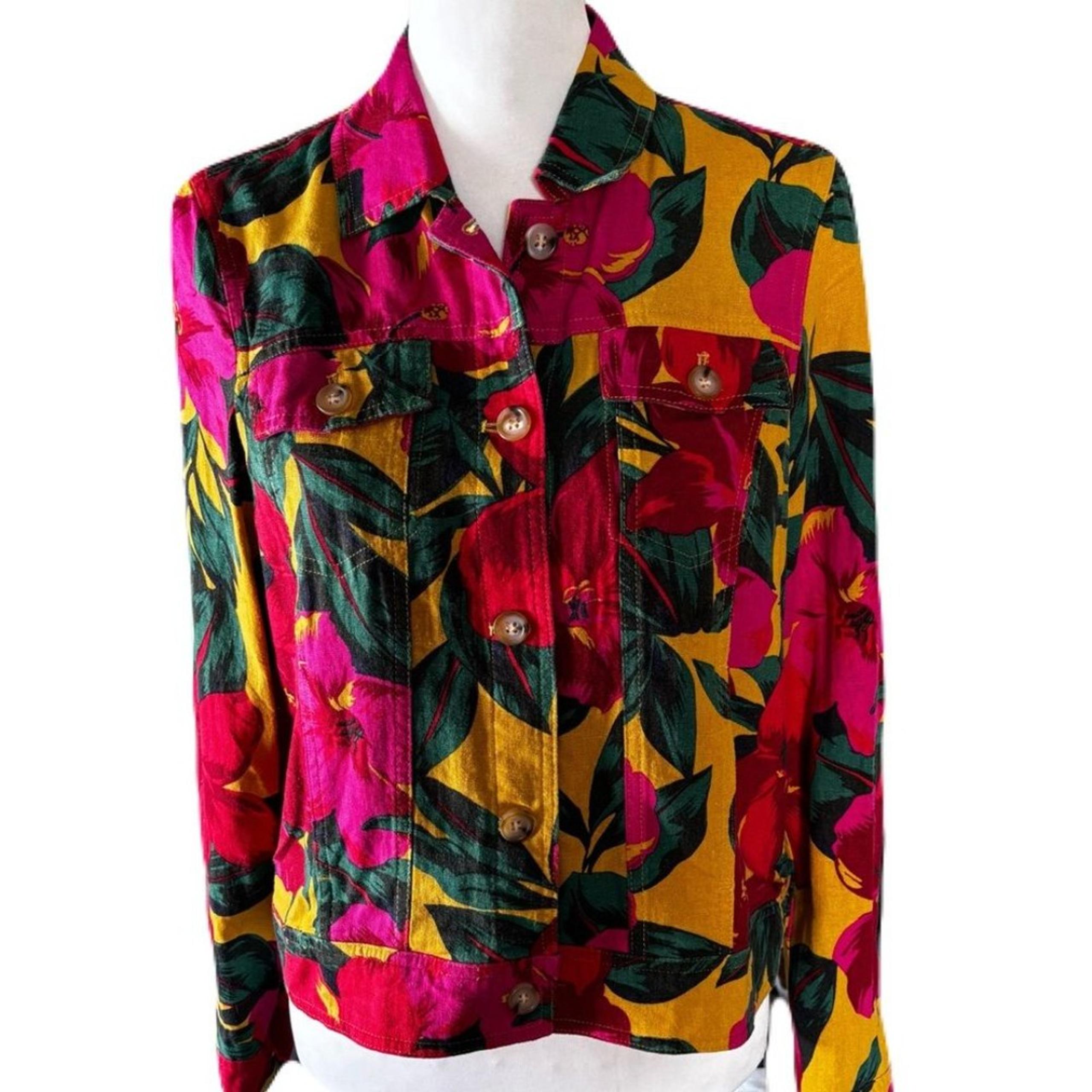 Tahari Floral Multicolor Linen Blend Jacket | EUC | Size Small