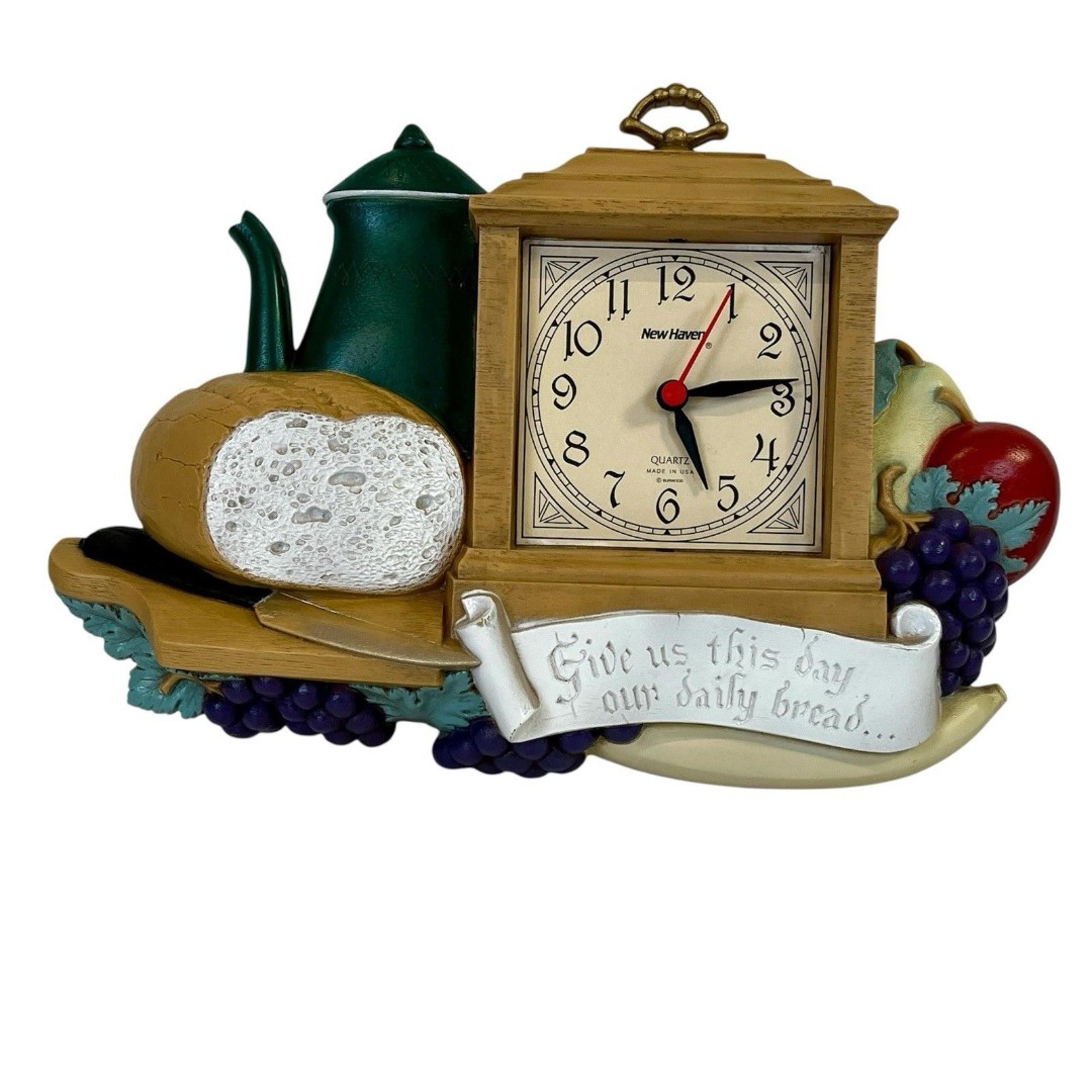 Vintage New Haven Burwood Wall Clock #2727 Daily Bread Prayer TESTED WORKING