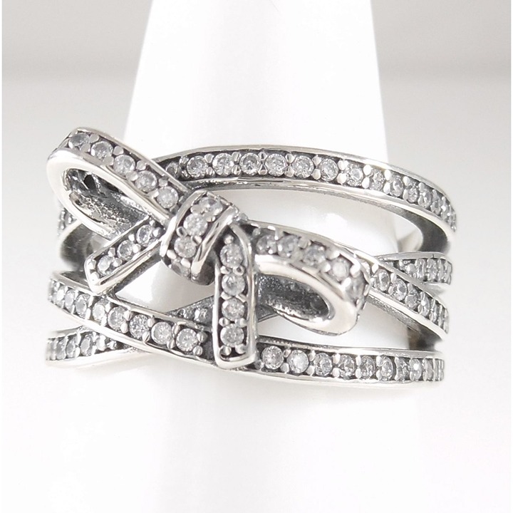 DELICATE SENTIMENTS Authentic PANDORA Bow Wrap Ring Sz 9 190995CZ-60 NEW