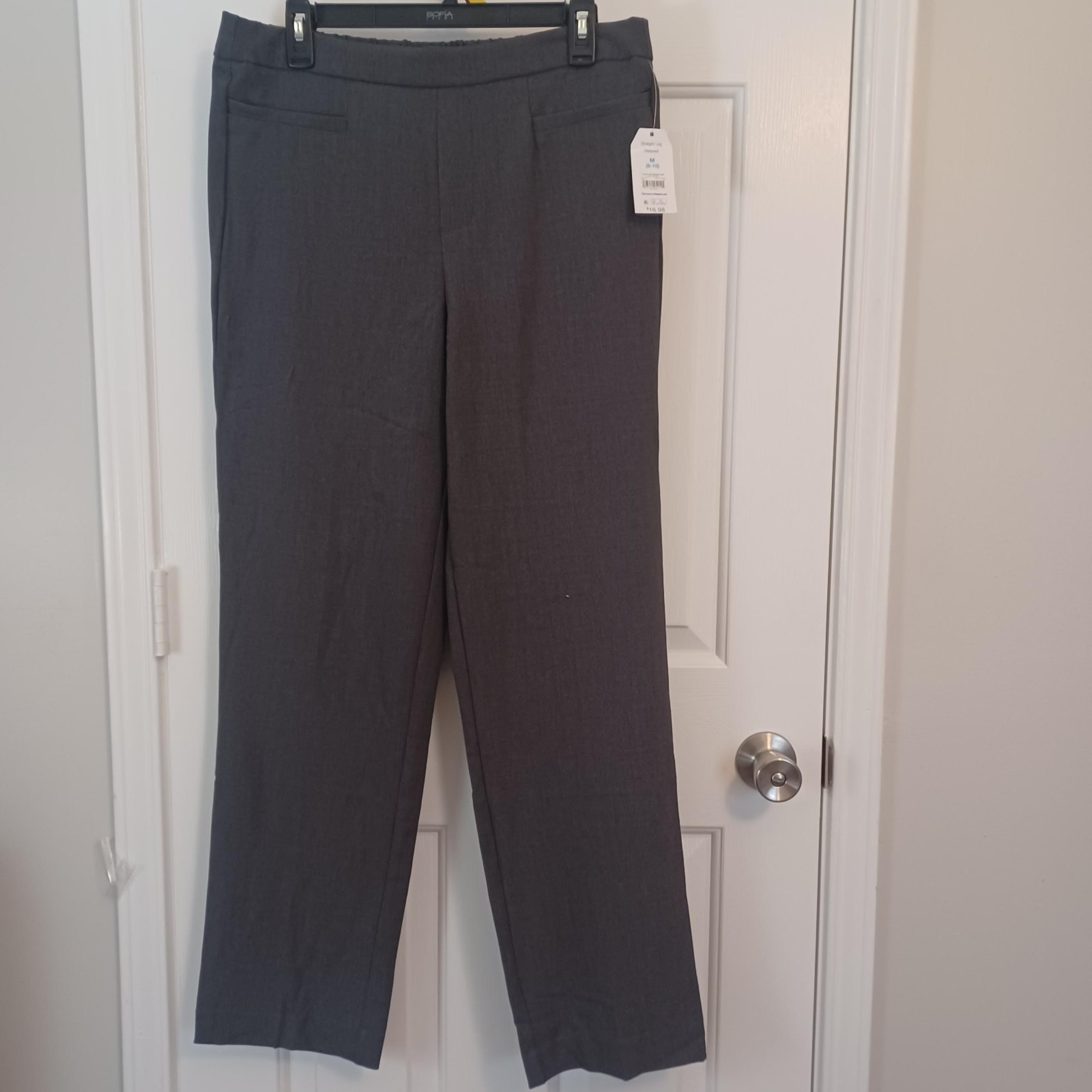NEW Time And Tru Gray Pull On Straight Leg Relax Dress Pants Sz M