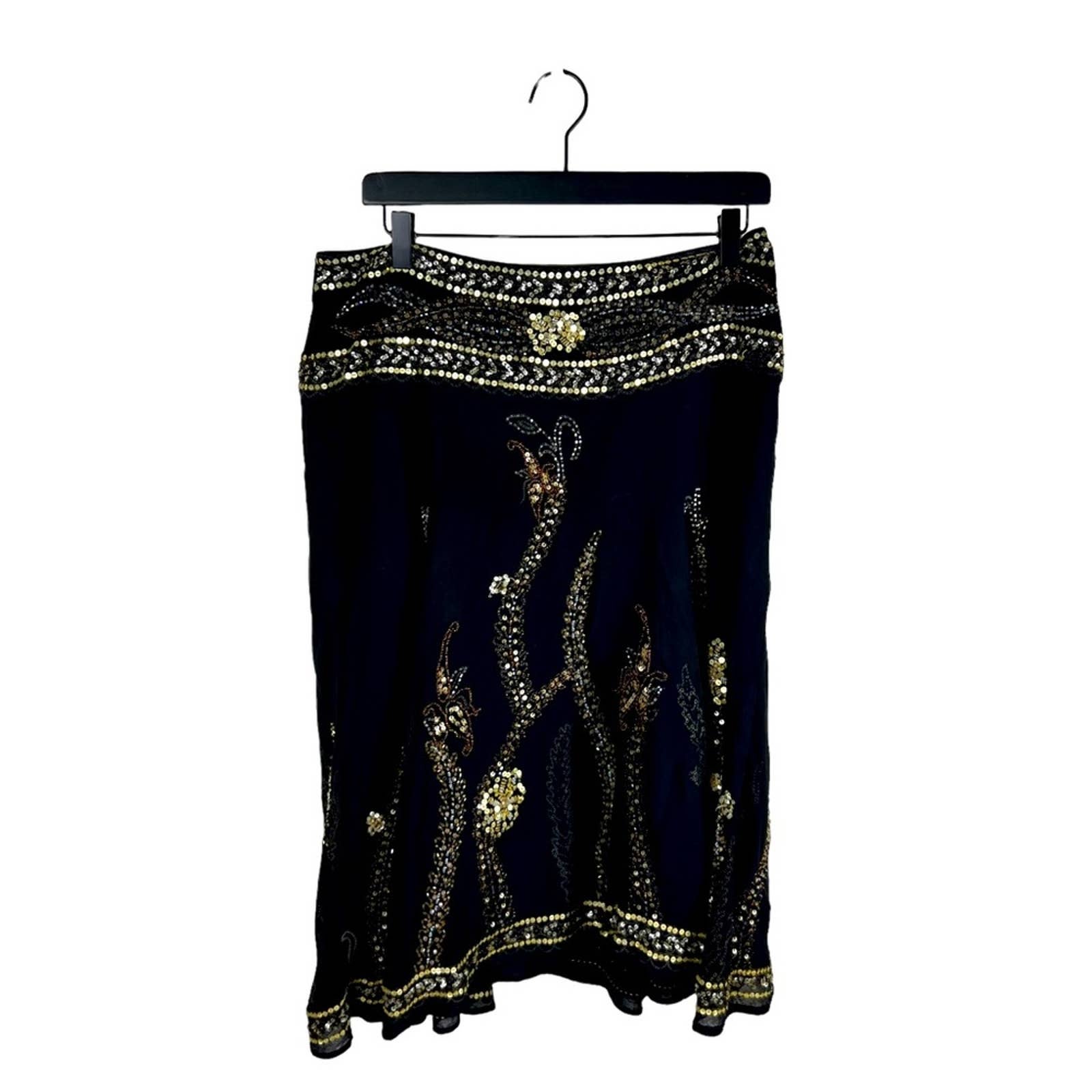 Basil & Maude Black Embellished Flared Knee Length Skirt