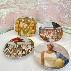 Arte de Cafe Virgilio Mendez Set of 4 Plates Dominican Republic (A2)