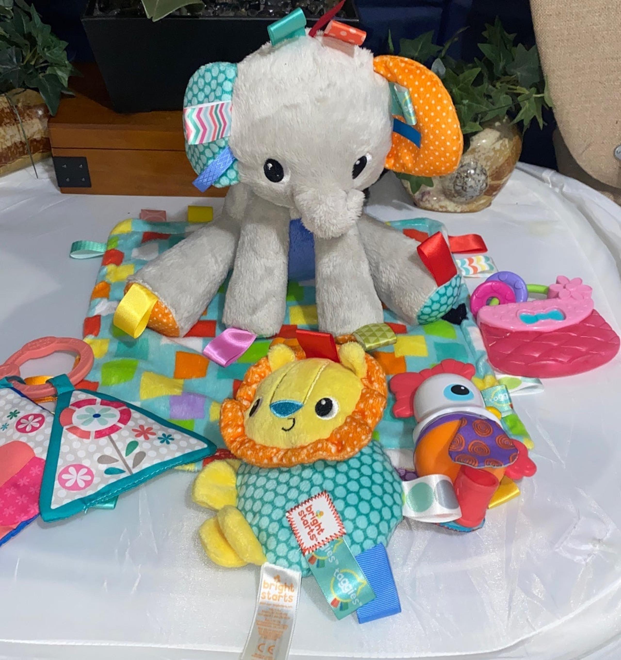 Lot of 6 bright start elephant  little taggies rattles twists toys crinkles