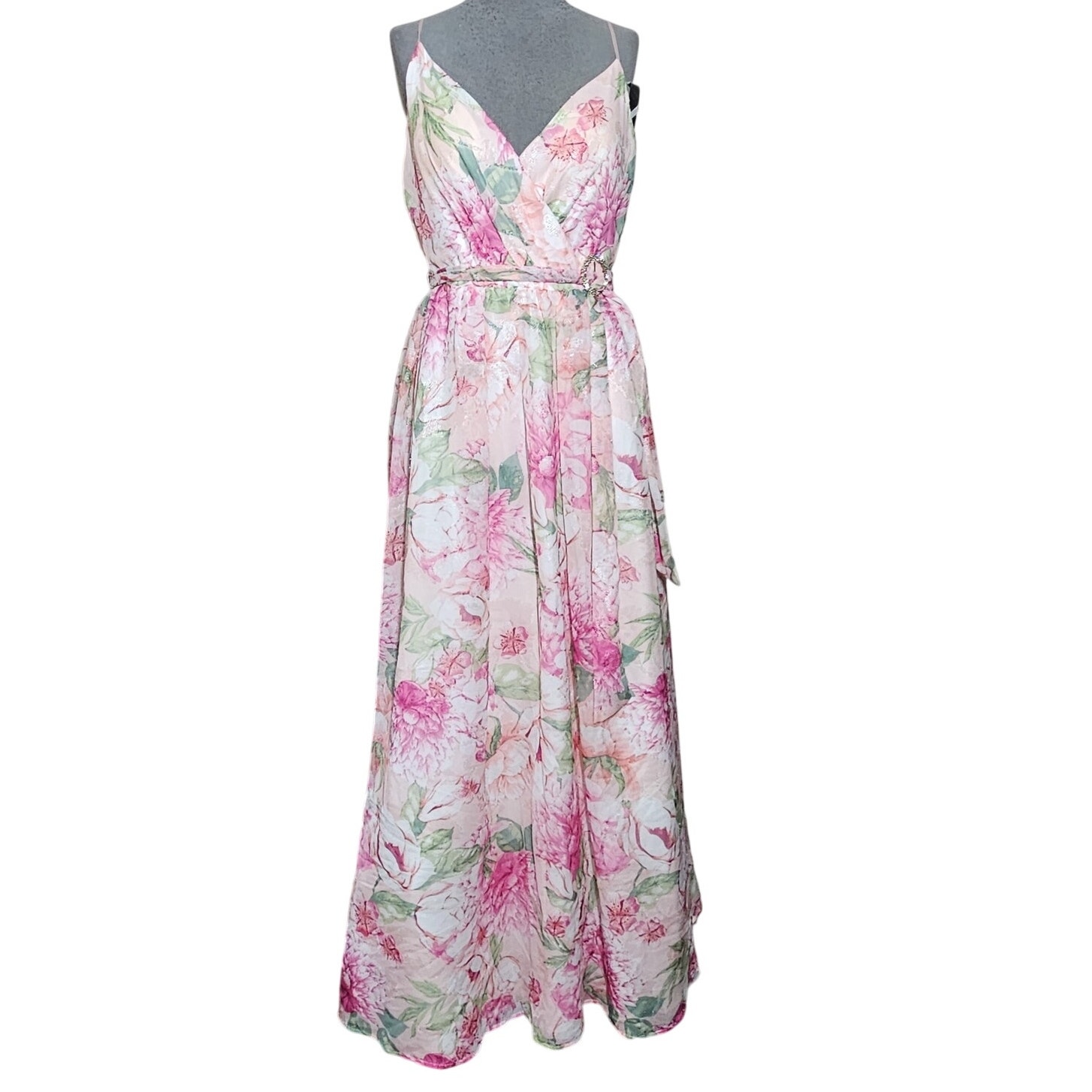 Pink Floral Shimmer Maxi Dress Size 9 New with Tags