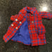 Vintage Libby Remco Red & Blue Plaid Peacoat, Handbag & Hanger for Barbie Dolls