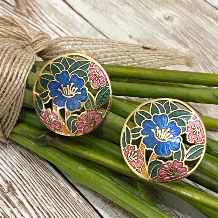 Vintag Cloisonne Hibiscus Flower Earring