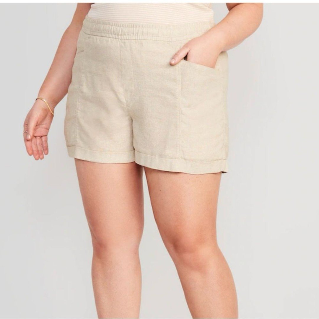 Old Navy Women's High Waisted Linen Blend Utility Shorts Plus Size