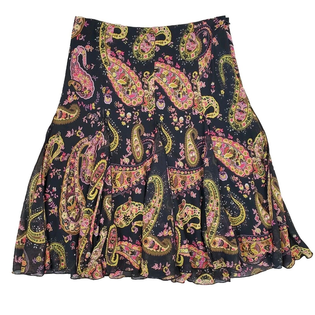 Dana Buchman 100% Silk Floral Paisley Skirt Sz 12 Midi Romantic Feminine Flowy