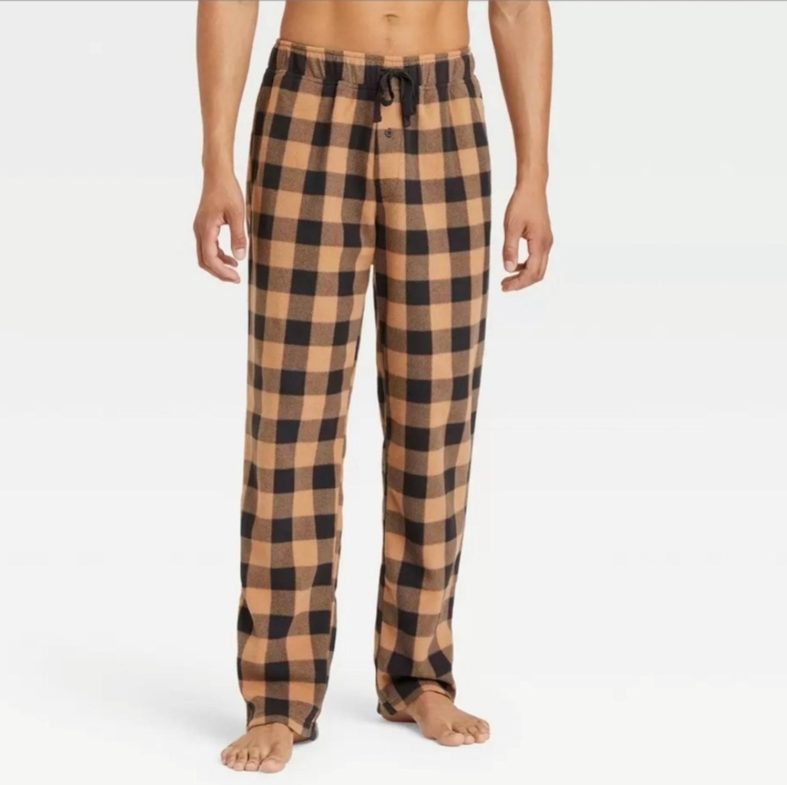 NWT - Men's GoodFellow & Co Microfleece Sweatpants Beige/Black Plaid
