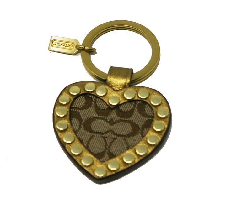NWOT Vintage Coach Leather and Fabric Keychain Charm in Brown & Gold