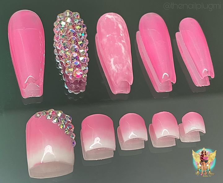 Pink Marble Bling Set & Pink & White Ombré Bling Big Toe Set | The Nail Plug MI