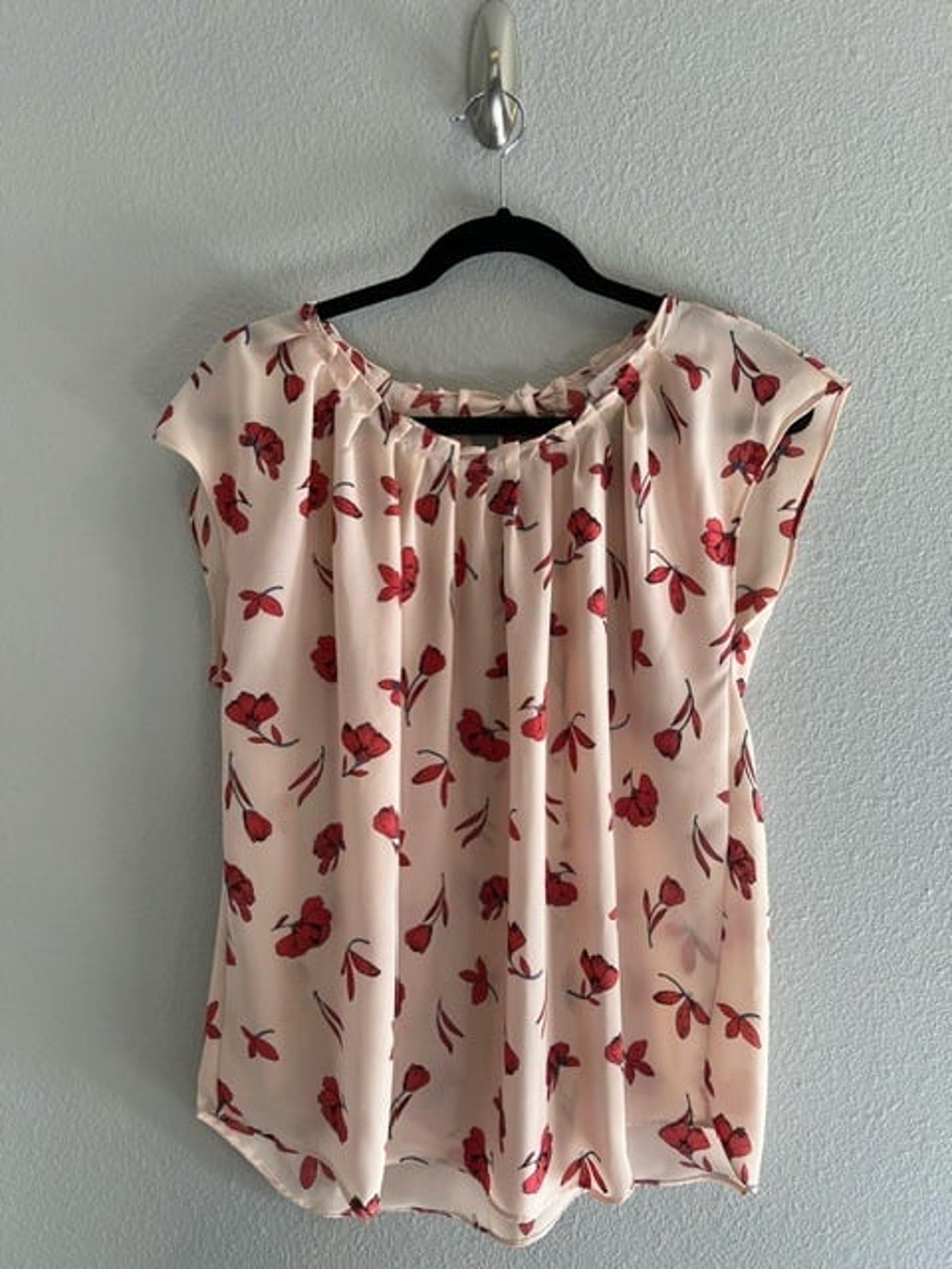 LC LAUREN CONRAD BEIGE WITH ORANGE FLOWERS SLEEVELESS TOP SIZE L
