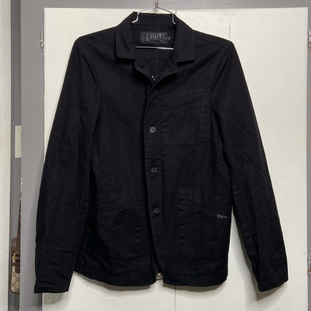 Tripp NYC Men Full-Zip Button Sport Coat Blazer Goth Punk Black Jacket Medium