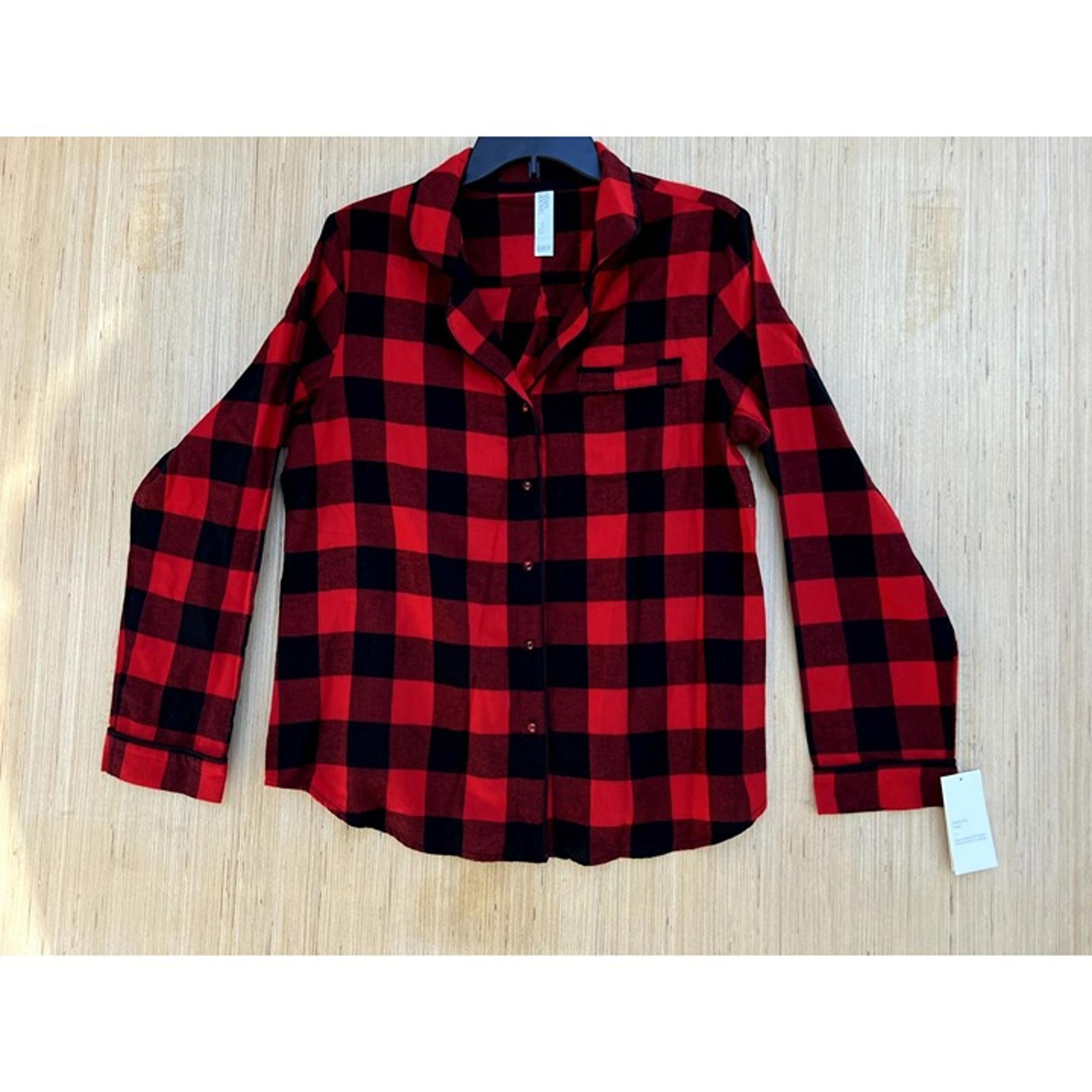 Stars Above - Women's Red Flannel Pajama Top - medium