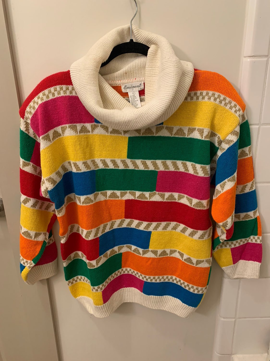 Vtg retro colorful turtleneck sweater L