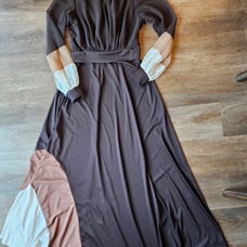 Amazing vintage 70s Style Brown Floor Length Dress w/Long Sheer Sleeves Size 14