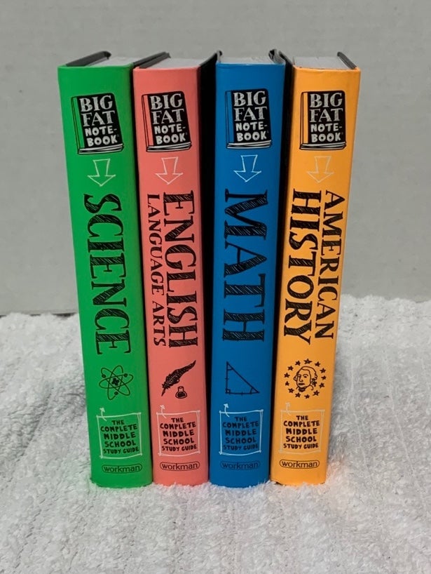 Lot of 4 New Complete Middle School Study Guides: Math,Science,English,AHistory