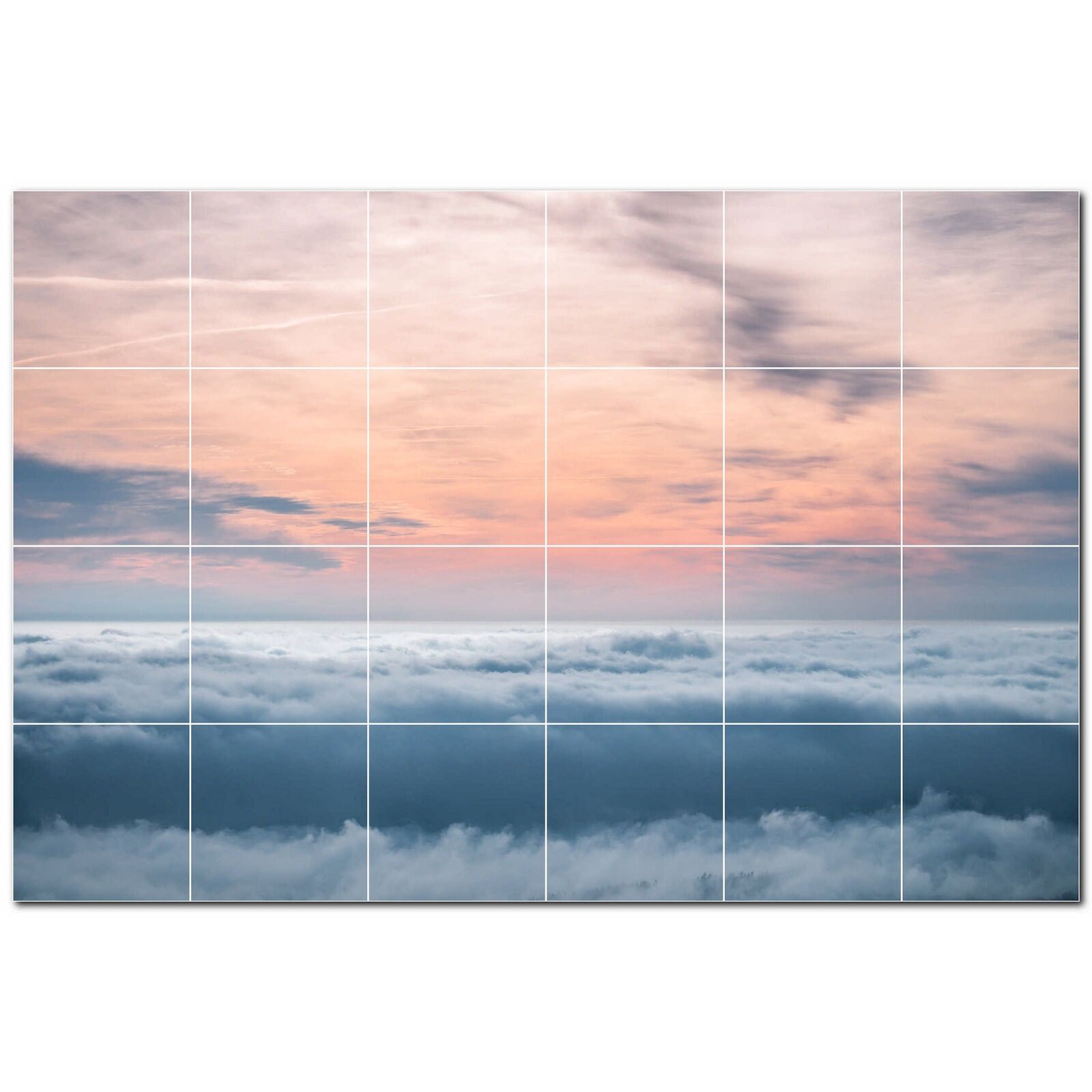 Clouds Ceramic Tile Wall Mural PT500382. 48 W x 32 H (24) 8x8 tiles