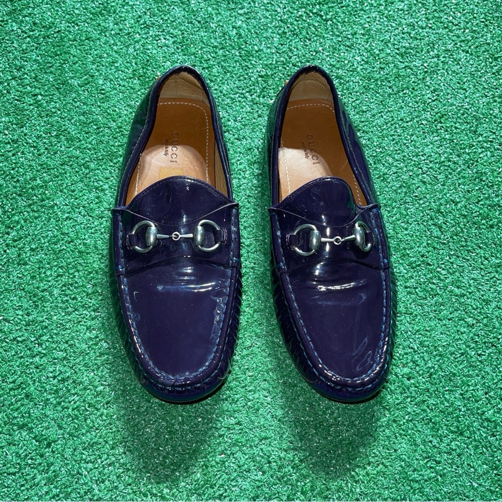 Gucci Purple Patent Womens Leather Horsebit Loafers Size 39 Flats